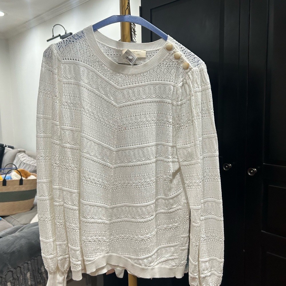 Sezane Cream Sweater with Button Accents